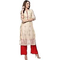 Janasya Indian Women's Tunic Tops Cotton Kurti for Women(JNE2123-KR-378-S) Beige