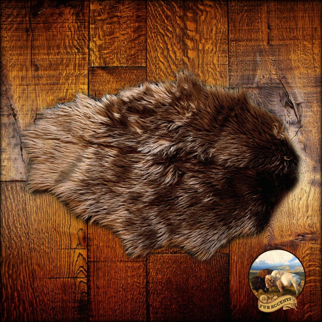 Dark Brown Beaver Skin Pelt Rug - Luxury Faux Fur - Unique OOAK Accent Throw Rug - Fur Accents Original - USA (60