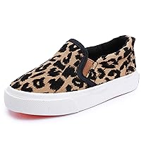 Boy's Girl's Canvas Sneakers Casual Leopard Print Slip-on Loafer Shoes Flats（Toddler/Little Kid）