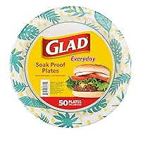 Glad Round Disposable Paper Plates with Palm Leaves Design, 10