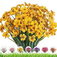 Artificial Outdoor Flowers,8 Bundles UV Resistant Fake Flowers,Artificial Violet Flowers Plastic Faux Flowers Greenery Plants for Outdoor Garden Porch Window Box Decoration(Yellow)