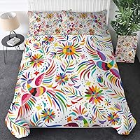 Sleepwish Mexican Bedding Colorful Floral Mexico Duvet Cover Mexican Bird Tile Folk Art Bed Set 3 Pieces Traditional Bed Spread Full Size