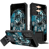 Galaxy A14 5G Phone Case for Samsung Galaxy A14 5G Case with Slide Camera Cover Kickstand Dual Layer Hybrid Shockproof Protective Case for Samsung A14 5G 6.6 inch 2023,Wolf Dream Catcher