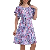 Aphratti Women's Flutter Sleeve Cute Fit and Flare Flowy Casual Summer Dress Cocktail Party Wedding Guest