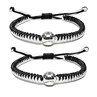 Handmade Braided Bracelets Baseball Gifts for Boys Adjustable Wristbands with Baseball Beads, Inspirational Baseball Bracelets for Girls Teens Adults (Black 2PCS)