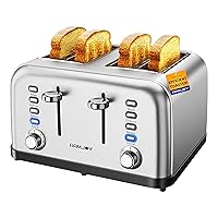 Toaster 4 Slice, Dual Independent Controls, Extra Wide Slot Toasters for Bagel, Bread, Waffles, 7 Shade Settings, 4 Main Functions, Removable Crumb Tray, 1500 Watts, Brushed Stainless Steel