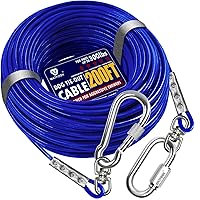 Tie Out Cable for Dogs Up to 300 lbs, 200ft Extra Strong 1000+Pound Break Strength Tie-Out Tether Trolley Training Lead, Dog Run Cable for Yard Garden Park Camping Outside (Blue,200ft)