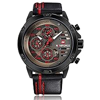 NAVIFORCE Men's Watch Top Brand Luxury Waterproof 24 Hours Date Quartz Watch Men Leather Sport Wrist Watch Men Waterproof, red