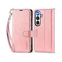 TUCCH Case Wallet for Galaxy S24, [Wrist Strap] Magnetic PU Leather Stand [RFID Blocking] Card Slot with [TPU Shockproof Interior Case] Compatible with Galaxy S24 5G 6.2-Inch, Rose Gold with Wristlet