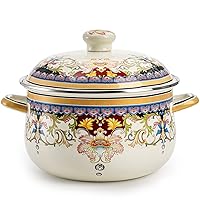 ZENFUN Kitchen Enamel Stockpot with Lid, 4.5 Quart Retro Flower Stew Bean Cooking Pot, Vintage Thicken Soup Pot with Handles, Nonstick, Safe for Induction Cookers, Gas Stove