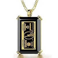 Men's Money Necklace Inscribed with $1,000,000 Bill in 24k Gold onto a Black Onyx Pendant, 20