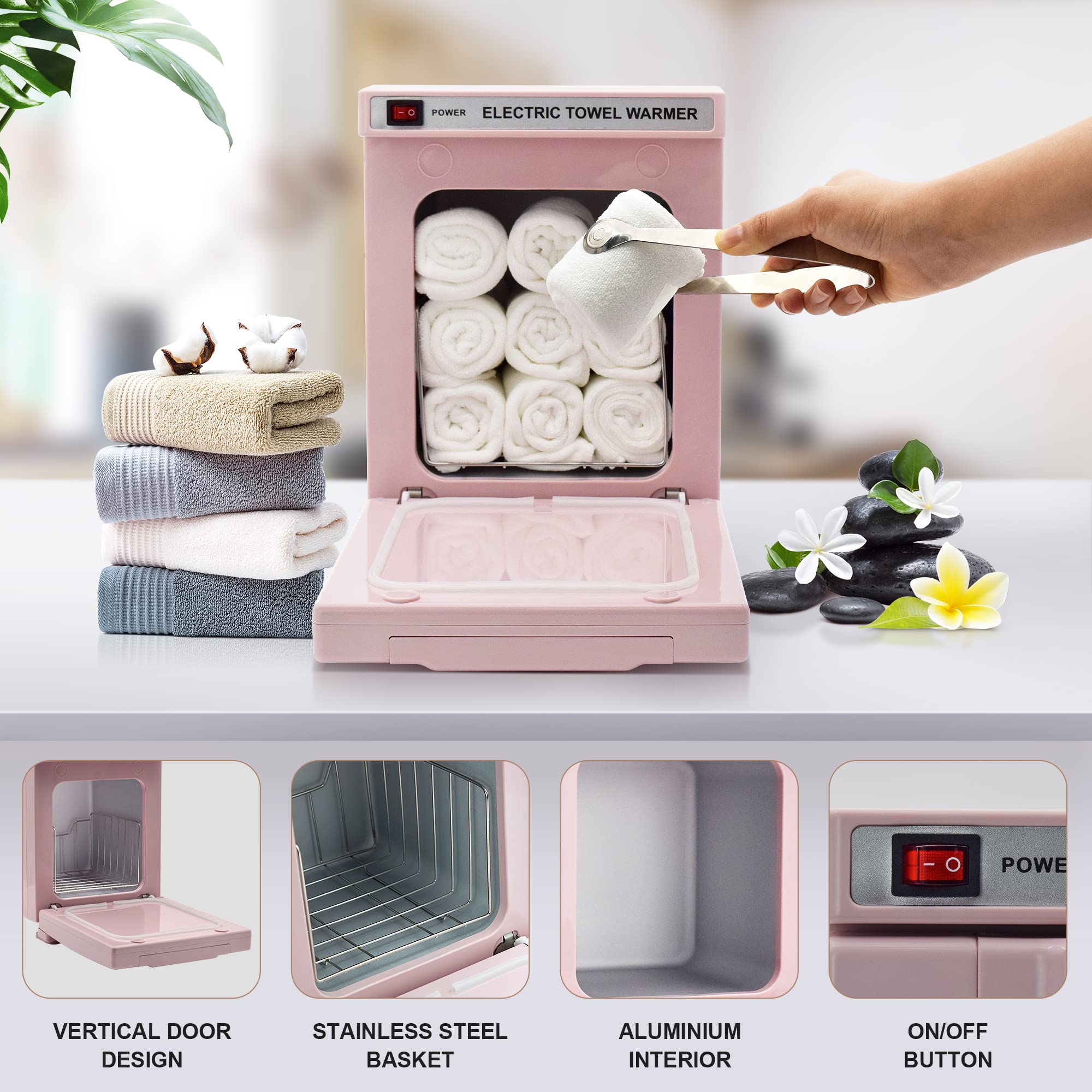 RyJaune Pink Towel Warmer, 5L Professional Hot Towel Warmer, High Tempearture Mini Towel Warmer Perfect for Home, Salon, Barber（No Towel