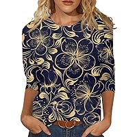 Tops for Women, 2024 Trendy Vintage 3/4 Sleeve Top for Women,Ladies Casual Three Quarter Sleeve Round Collar T-Shirt Blouse
