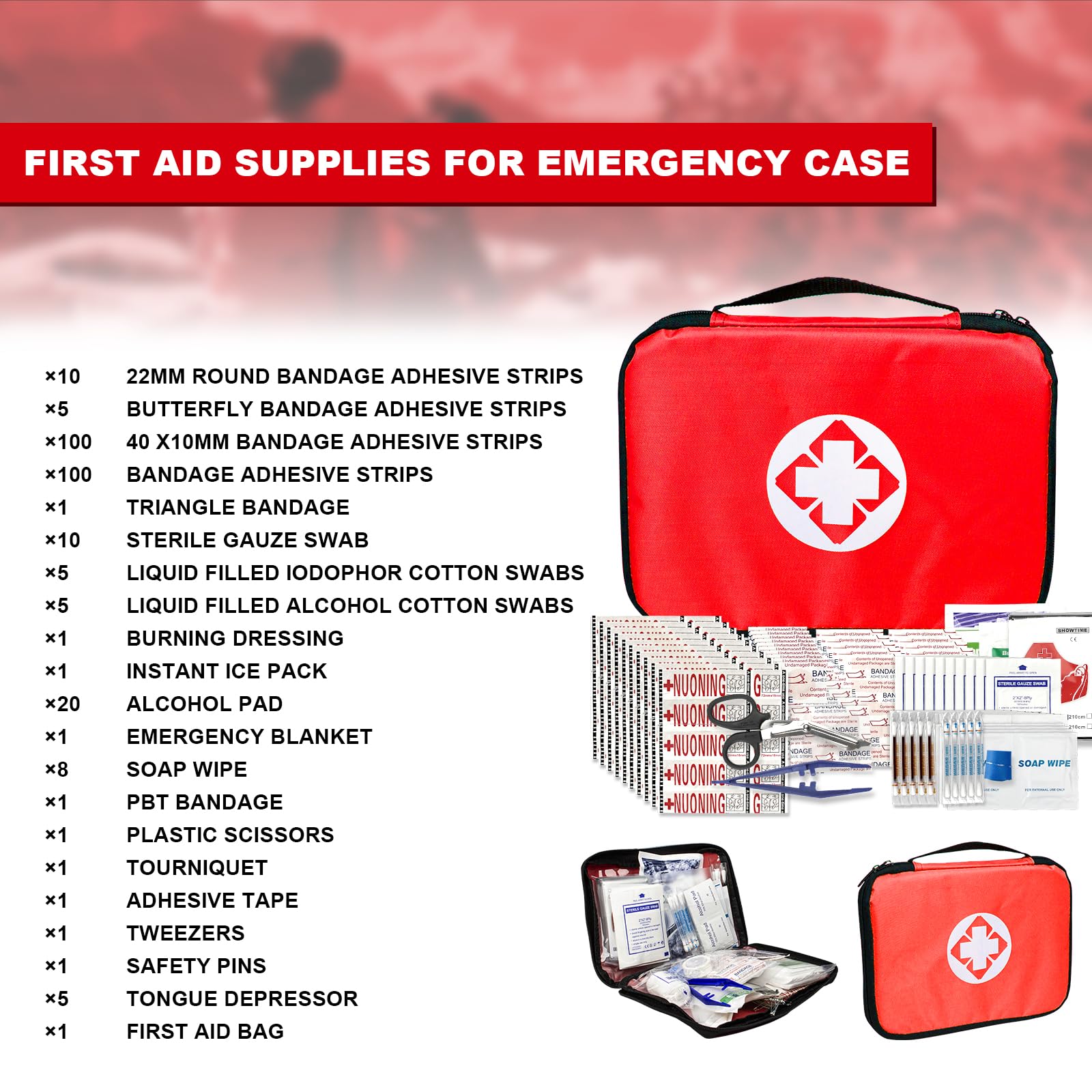 300 PCS Compact First Aid Kits Car Emergency First Aid Supplies for Business Travel Survival Gear and Equipment Home First Aid Kit Essentials for Car Outdoor Adventure, Red 1st Aid