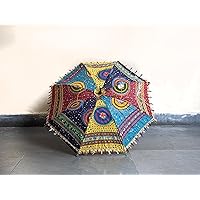 Handmade Sun Umbrella for Home Decor, Hand Embroidered Textile Umbrella for Beach, Park, Garden, Wedding, Party