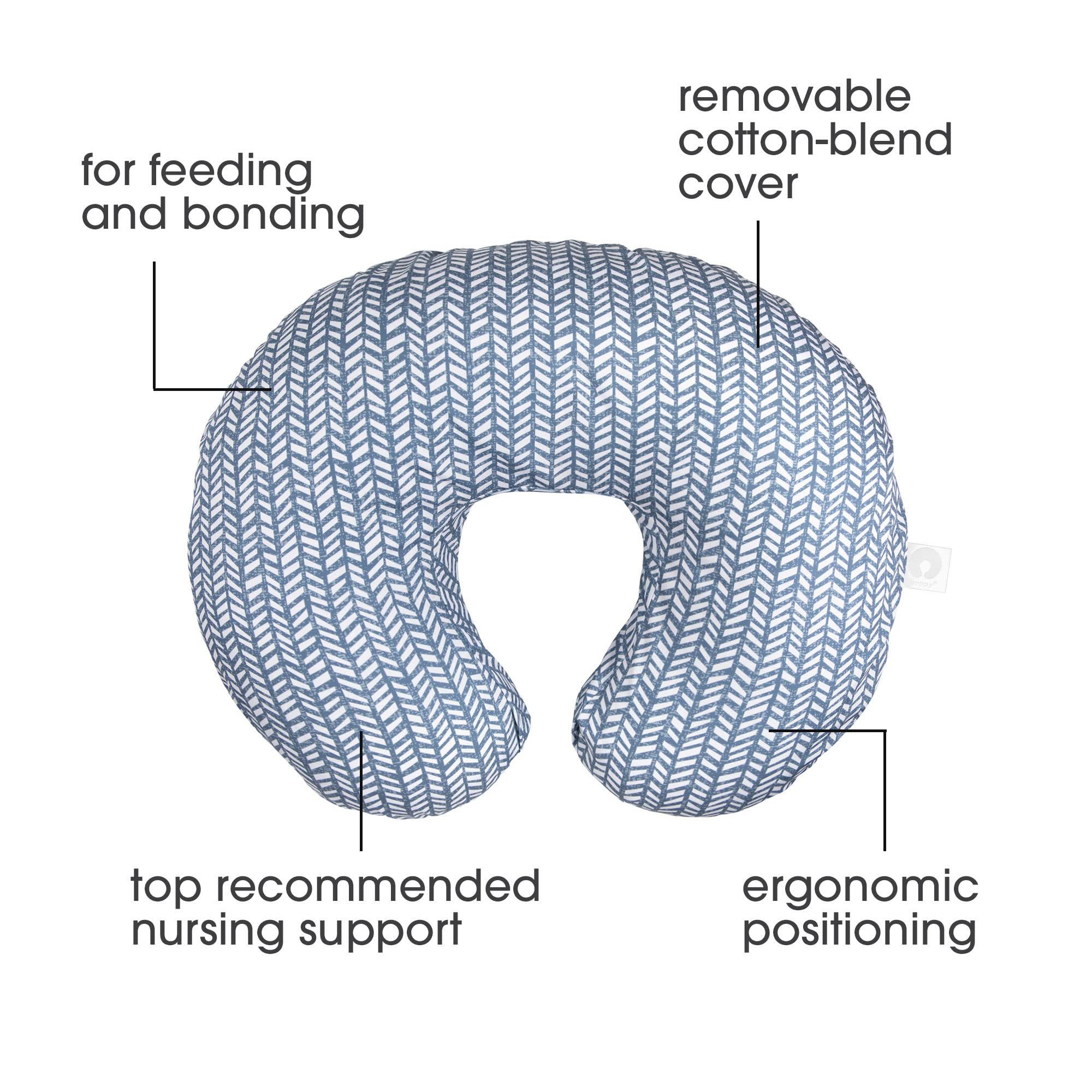 Boppy Original Support Nursing Pillow, Blue Herringbone, Ergonomic Breastfeeding, Bottle Feeding, and Bonding, with Hypoallergenic Fiber Fill, with Removable Cover, Machine Washable