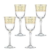 Lorren Home Trends Gold Embellished White Wine Goblet with Gold Rings, Set of 4