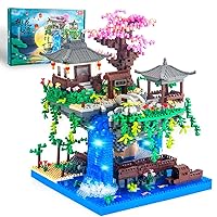 Cherry Blossom Bonsai Tree Micro Building Set, Chinese Architecture Peach Blossom Pond Kits with Lights, Japanese Sakura Tree Toys for Adults Kids Age 14+ (2705PCS)