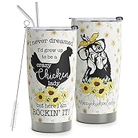 Crazy Chicken Lady Gifts - Stainless Steel Chicken Sunflower Tumbler Cup 20oz for Chicken Owners - Chicken Travel Mug for Mom Women Wife - Birthday Gifts for Chicken Lovers
