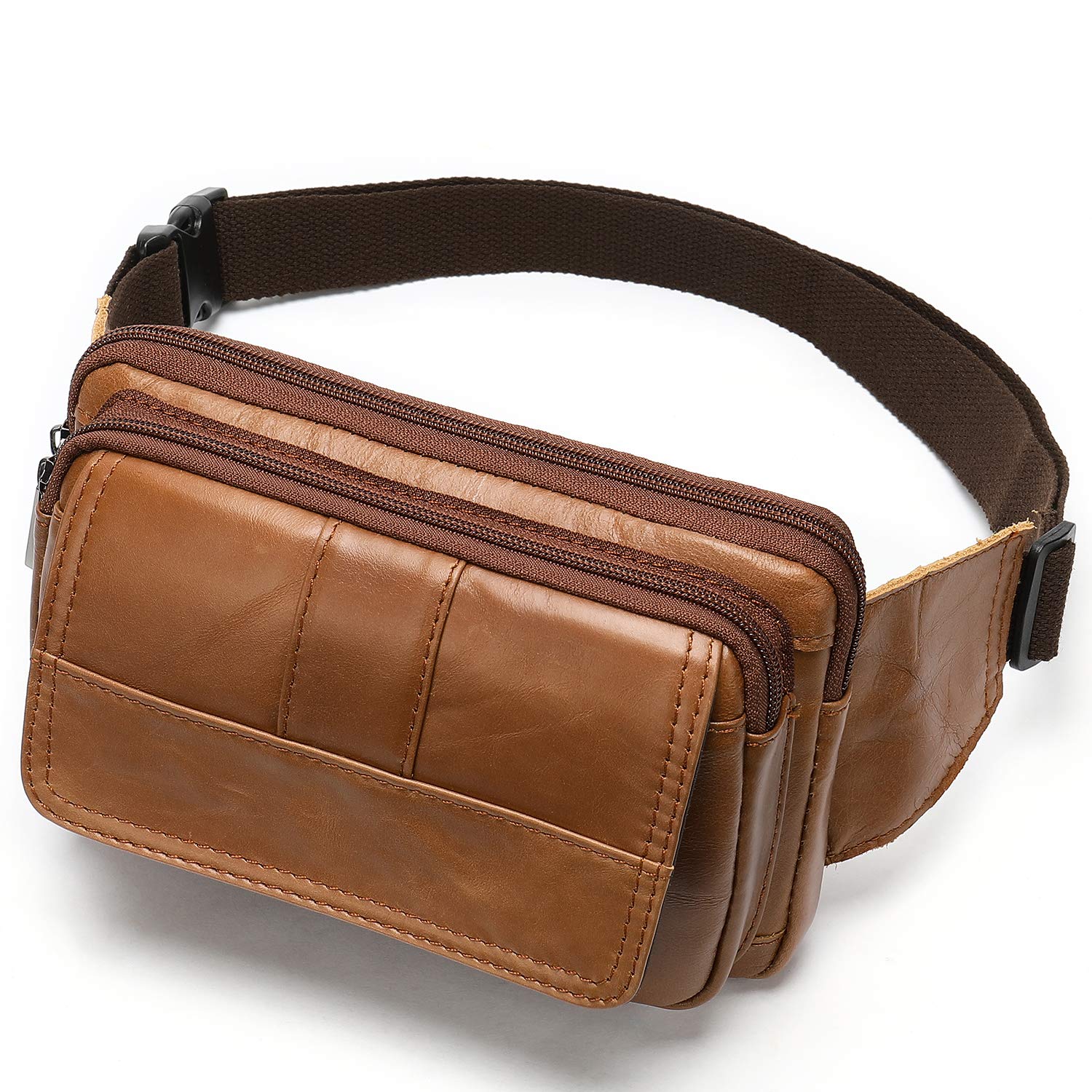 Fanny Pack for Men and Women, Leather Sling Waist Bag for Hiking Running Travel - Durable Cowhide Leather