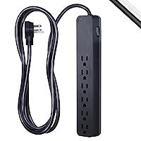 GE 6-Outlet Surge Protector, 6 Ft Extension Cord, 1080 Joules, Power Strip, Flat Plug, Integrated Circuit Breaker, Wall Mount, UL Listed, Black, 37211