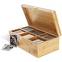7Penn Trading Card Storage Box - 6 Compartment Bamboo Card Organizer Box with Dividers - 1200 Card Latching Wooden Top Loading Organizing Case for Collecting Sports Cards and Role Playing Game Cards