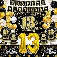 145 Pcs 13th Birthday Party Supplies Set for 24 Guests Official Teenager 13th Party Decorations Kit Plates Backdrop Tablecloth Balloons Banner for Teens Boys Girls 13 Year Old Birthday Party Favor