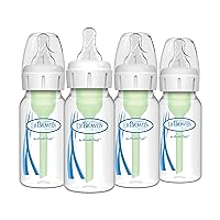 Dr. Brown’s Natural Flow® Anti-Colic Options+™ Narrow Baby Bottles 4 oz/120 mL, with Level 1 Slow Flow Nipple, 4 Pack, 0m+