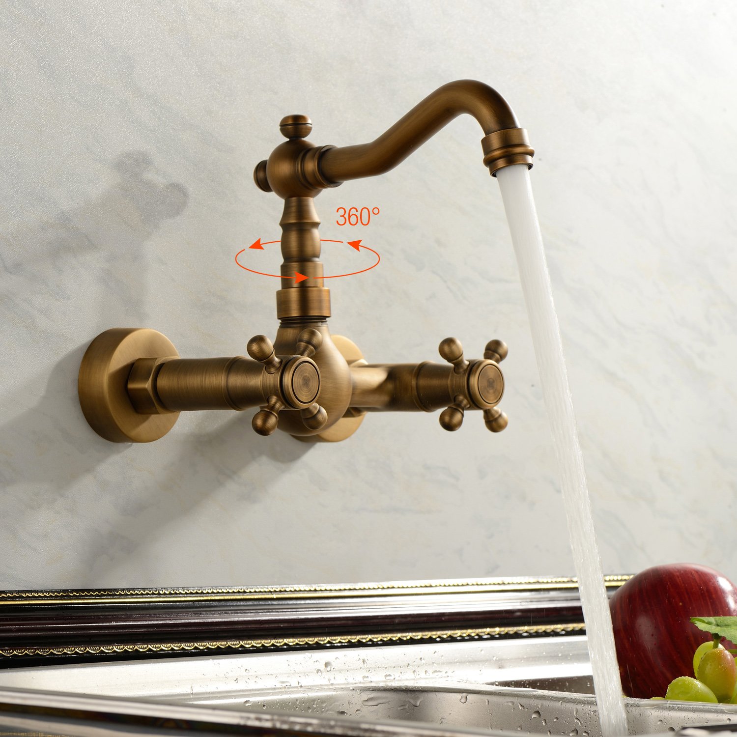 LightInTheBox Bathroom Wall Mounted Mixer Tub Filler Faucets Bathtub Faucet Two Handles Bathroom Sink Faucet Solid Brass Gold