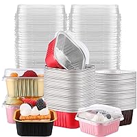 180 Pcs 5 oz Mini Square Baking Pans with Lids Aluminum Foil Cupcake Pans Brownie Baking Cups Disposable Ramekins Individual Tin Dessert Containers for Kitchen Birthday (Colorful)