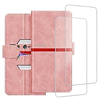 Phone Case Compatible with Lenovo Legion 2 Pro + [2 Pack] Screen Protector Glass Film, Leather Magnetic Protective Case Cover for Lenovo Legion Phone Duel 2 L70081 (6.92 inches) Pink