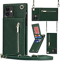 XYX Wallet Case for iPhone 11, Crossbody Strap PU Leather Zipper Pocket Phone Case Women Girl with Card Holder Adjustable Lanyard for iPhone 11, Green