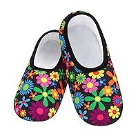Snoozies Skinnies Slipper Socks – Cozy, Foldable Slippers for Women, Non Slip Socks for Travel & Indoors - Neon Flowers