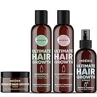 Moerie Shampoo and Conditioner Plus Hair Mask and Hair Spray Mega Pack – The Ultimate Hair Growth Care – For Longer, Thicker, Fuller Hair - Volumizing Hair Products – Paraben & Silicone Free - 4 items