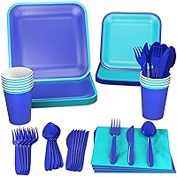 Crayola Color Pop Blue and Aquamarine Party Supplies (12 Dinner Plates, 12 Dessert Plates, 12 Paper Cups, 24 Napkins, 12 Sets of Plastic Cutlery) for Birthdays, Baby Showers, Father's Day