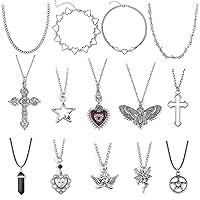 14 Pcs Grunge Goth Necklace Set Y2k Grunge Jewelry Gothic Cross Y2k Star Emo Accessories Y2k Jewelry Set for Women Men