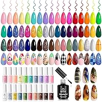 beetles Gel Polish Liner Nail Art Set, 50 Classic Colors Reflective Glitter Pink Red Blue Green Silver Manicure Design with Nail Blooming Gel 15ml Clear Uv Led Blossom Gel Polish for Spreading Effect