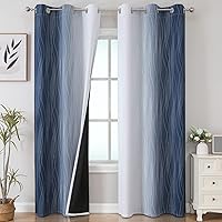 Estelar Textiler Navy Blue and Greyish White Blackout Curtains 84 Inches Long, Full Room Darkening Grommet Curtains for Bedroom,Thermal Insulated Ombre Blackout Drapes for Living Room,42Wx84L,2 Panels