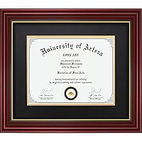 Diploma Frame Display 11x14 Document with Mat or 15x18 Pictures without Mat, Real Wood Wall Frame with Tempered Glass(Cherry Red)