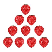 LiQunSweet 10 Pcs Strawberry Nohole Charms Fruit Cabochons Imitation Food Red Flatbacks Buttons Beads for Miniature Fairy Garden Hair Home Decoration Embellishment
