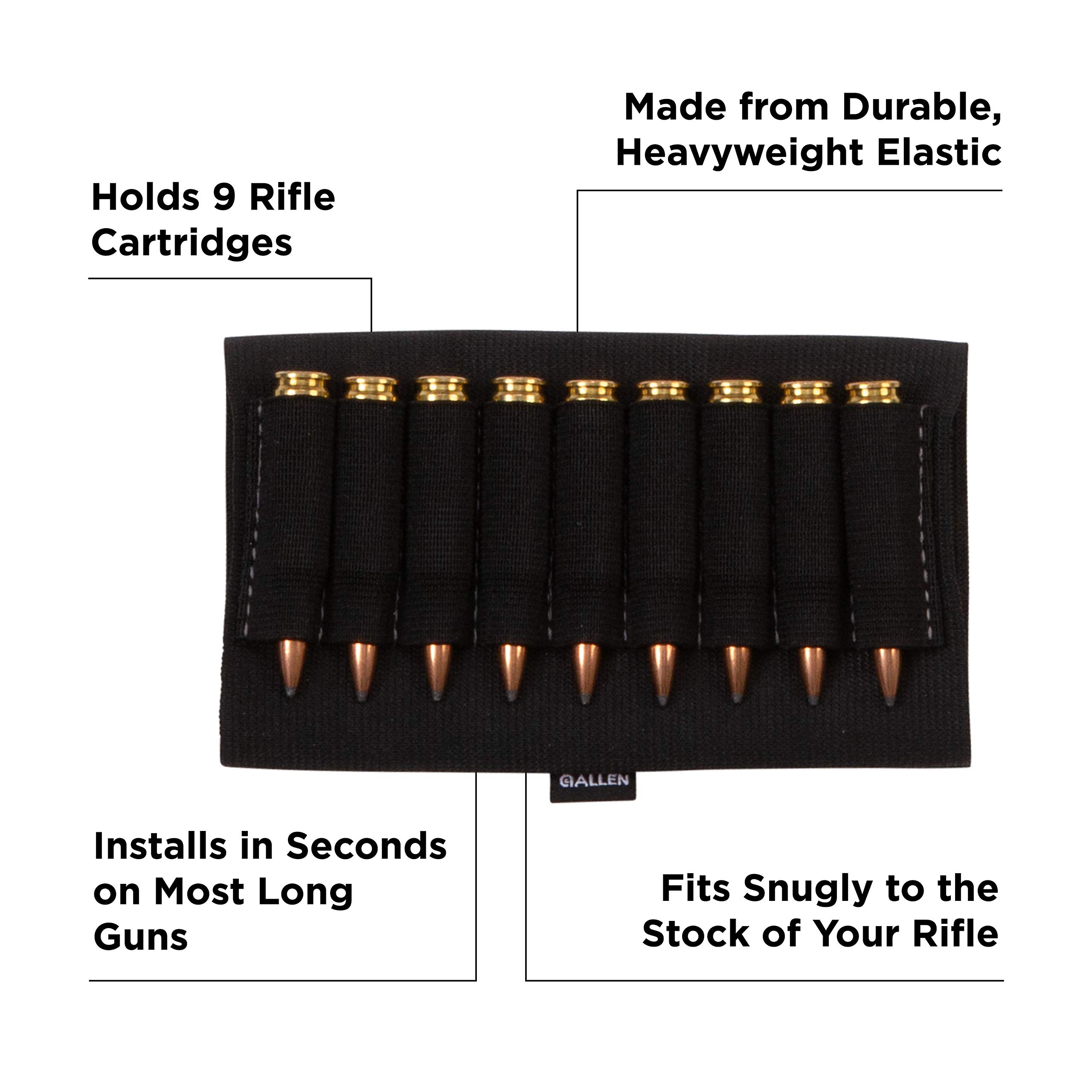 Allen Company Rifle Buttstock Shell/Cartridge Holder, Durable Elastic Loops Hold .270, 30.06, 6.5 Creedmoor, 7 mm (Fits Most Hunting Rifles), Black, 206