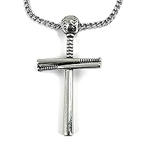 Baseball Bat And Ball Cross(battcrch18) On 18 Stainless Steel Chain Necklace Pewter I Can Do All Things