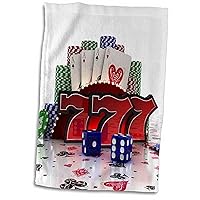 3D Rose Casino Concept with Poker Cards Chips Dice and Slot Style Sevens Towel, 15