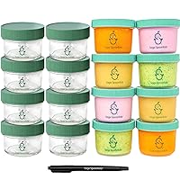 Sage Spoonfuls Baby Food Containers, 16-Pack, 4 Ounce Reusable Baby Food Jars with Airtight Lids, 8 Plastic & 8 Glass Baby Food Jars, Leakproof, Dishwasher Safe, Freezer & Microwave Safe, BPA Free