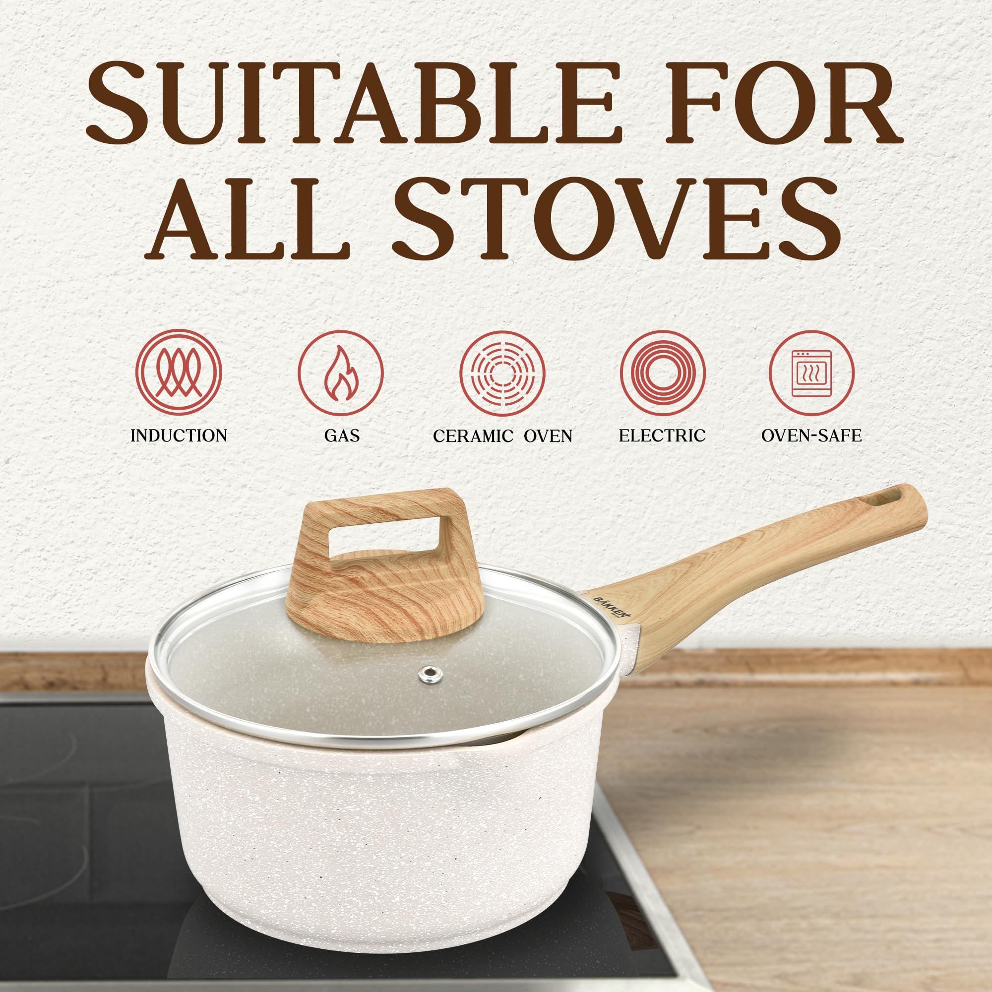 Bakken-Swiss 14-Piece Kitchen Cookware Set – Granite Non-Stick – Eco-Friendly – for All Stoves & Oven-Safe