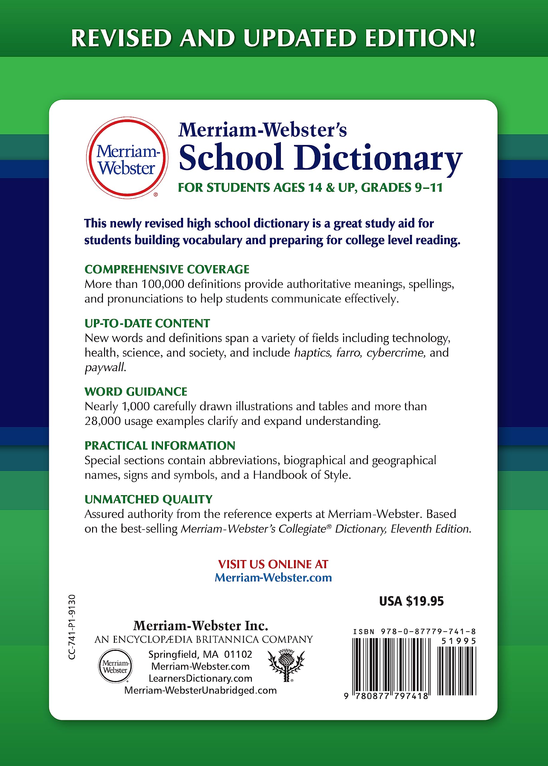 Merriam-Webster's School Dictionary, Newest Edition | The Authoritative High School Dictionary
