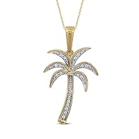 Sterling Silver 1/20ct TDW Diamond Palm Tree Fashion Pendant Necklace for Women(I-J, I2)