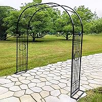 Rose Arch with Base, Dimensional Metal Garden Arch, for Various Climbing Plant,Outdoor Garden Lawn Backyard Archway Decoration, Freestanding, Weatherproof (Color : Black, Size : 340cm/133.8