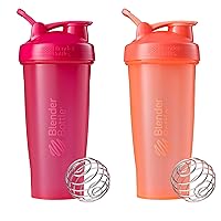 Classic Shaker Bottle Perfect for Protein Shakes and Pre Workout, All Pink and Coral , 28-Ounce (Pack of 2)