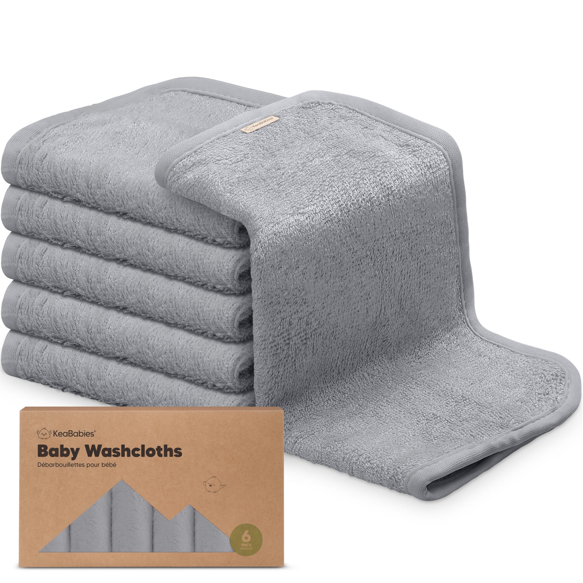 6-Pack Organic Baby Washcloths - Soft Viscose from Bamboo Washcloth, Baby Wash Cloths, Baby Wash Cloth for Newborn, Kids, Bath Baby Towels, Face Towel, Face Cloths for Washing Face (Cool Gray)